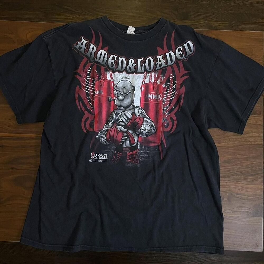 Men’s 2011 Popeye Armed & Loaded Black Boxing Mma Graphic T Shirt Size XXL